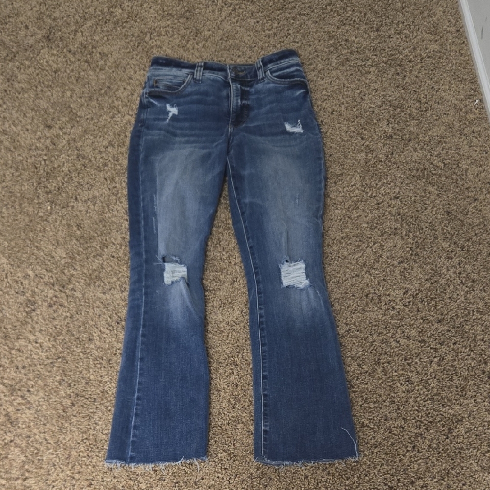 Kut from the Kloth Distressed Flare Jeans in Blue